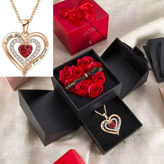 Luxury Red Zircon Pendant Necklaces with Rose Flower Gift Box for Girlfriend Women I Love You Gifts 2025 Trendy Wedding Jewelry