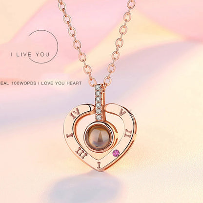 Projection Necklace 100 Languages I Love You Pendant Jewelry for Lover Girlfriend 2024 Trendy Couple Romantic Cute Accessories