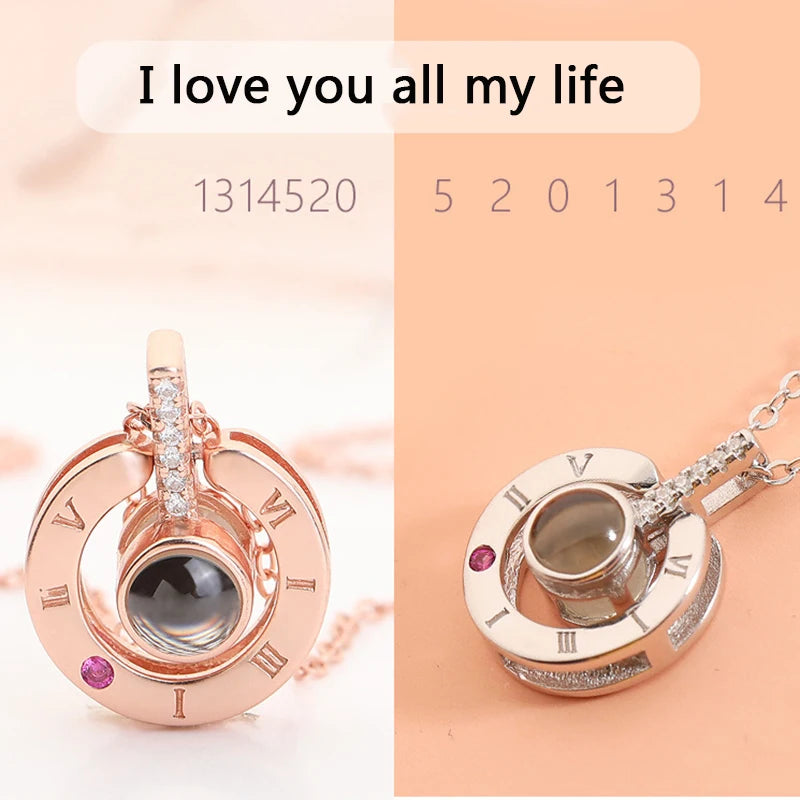 Projection Necklace 100 Languages I Love You Pendant Jewelry for Lover Girlfriend 2024 Trendy Couple Romantic Cute Accessories