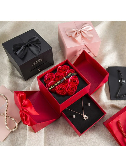 Luxury Red Zircon Pendant Necklaces with Rose Flower Gift Box for Girlfriend Women I Love You Gifts 2025 Trendy Wedding Jewelry