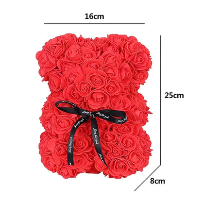 1/2Pc 25Cm Teddy Rose Bear with Bouquet Transpar Gift Box Valentines Day Gift Women Mom Wedding Anniver Bride Birthday Gift Deco