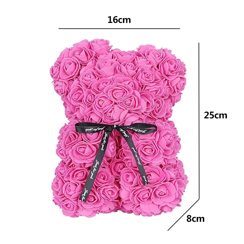 1/2Pc 25Cm Teddy Rose Bear with Bouquet Transpar Gift Box Valentines Day Gift Women Mom Wedding Anniver Bride Birthday Gift Deco