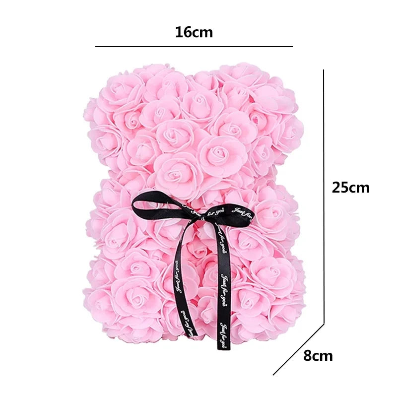 1/2Pc 25Cm Teddy Rose Bear with Bouquet Transpar Gift Box Valentines Day Gift Women Mom Wedding Anniver Bride Birthday Gift Deco