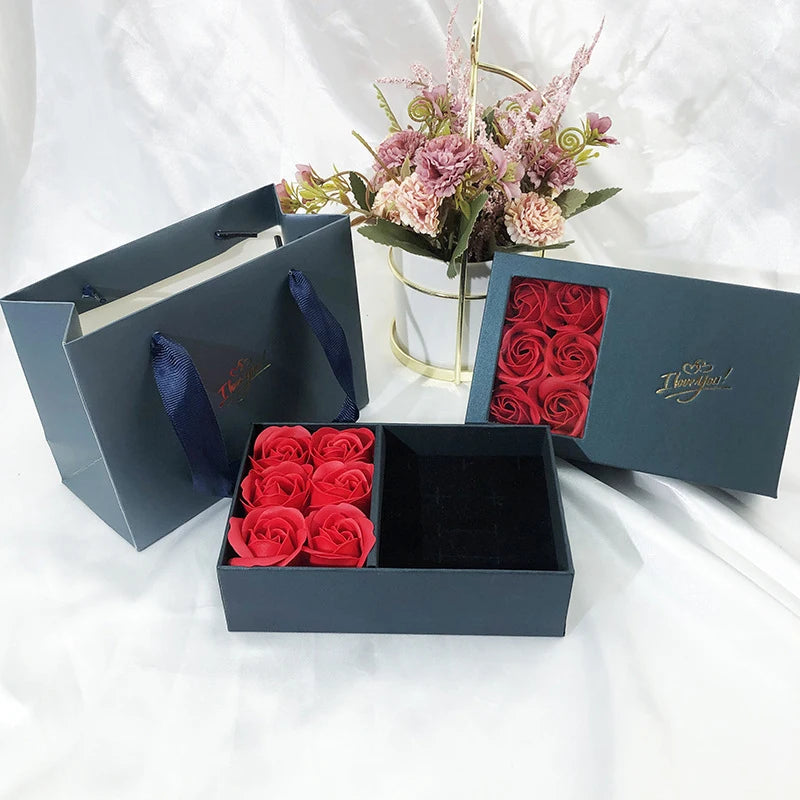 Rose Jewellery Box Couple Rings Necklace Set Gift Box Jewellery Party Accessories