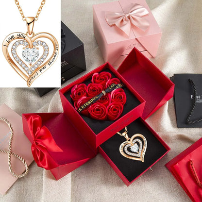 Luxury Red Zircon Pendant Necklaces with Rose Flower Gift Box for Girlfriend Women I Love You Gifts 2025 Trendy Wedding Jewelry