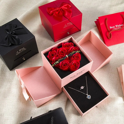 Luxury Red Zircon Pendant Necklaces with Rose Flower Gift Box for Girlfriend Women I Love You Gifts 2025 Trendy Wedding Jewelry